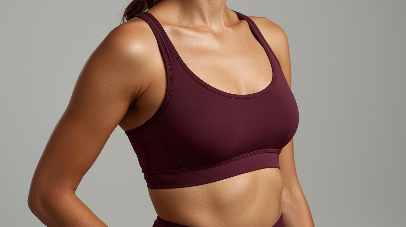 Sports bra torso shot showing supportive design for active movement