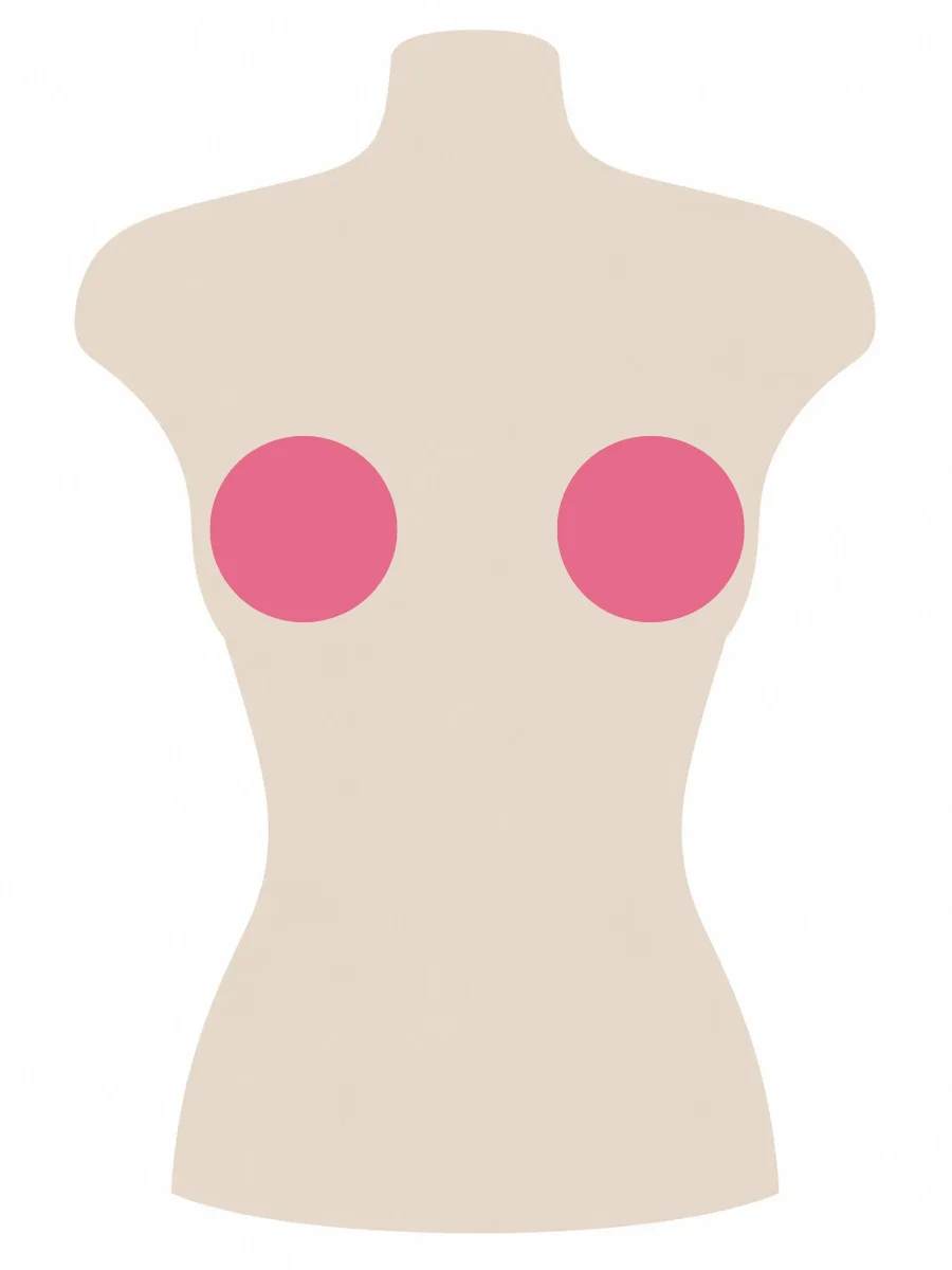 Illustrated UK 34D bra size diagram showing D cup volume on a 34 band torso
